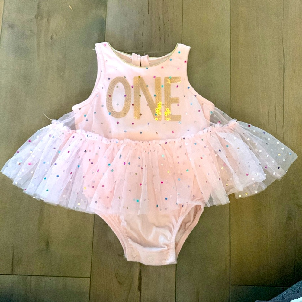 Mudpie Pink and Sparkly ‘One’ Birthday Dress | Size 12-18 months |